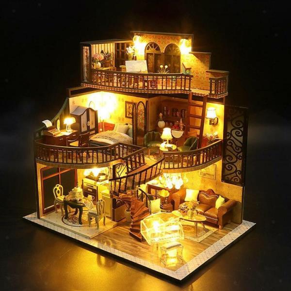 Retro Luxury Loft DIY Creative Handmade Music Miniature Dollhouse