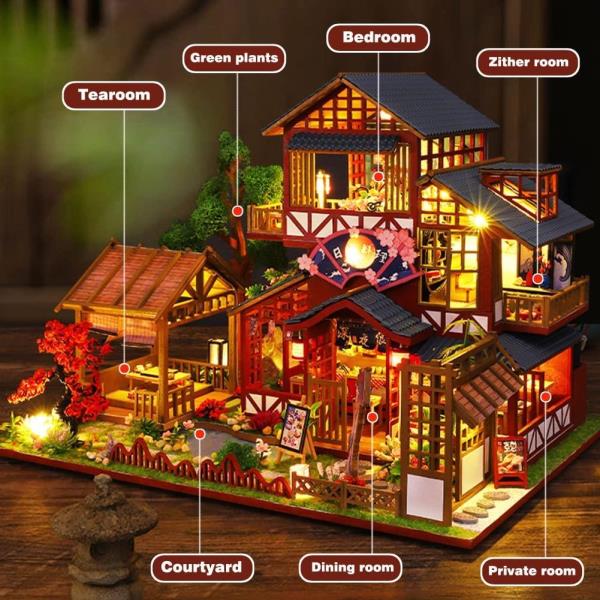 Japanese Courtyard Restaurant DIY Music Miniature Dollhouse