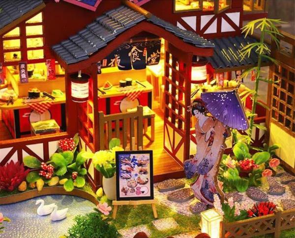 Japanese Courtyard Restaurant DIY Music Miniature Dollhouse