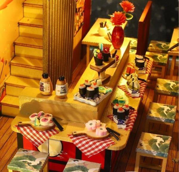 Japanese Courtyard Restaurant DIY Music Miniature Dollhouse