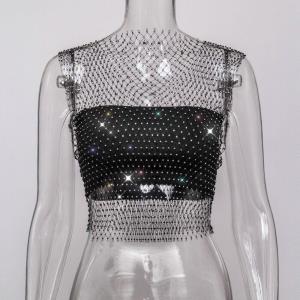 Black Fish Net Crystal Tops