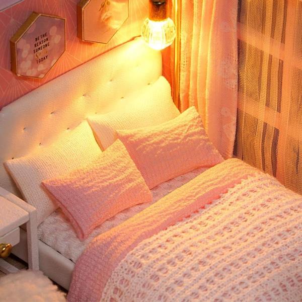 Cute Room Pink Double Layer DIY Music Miniature Dollhouse