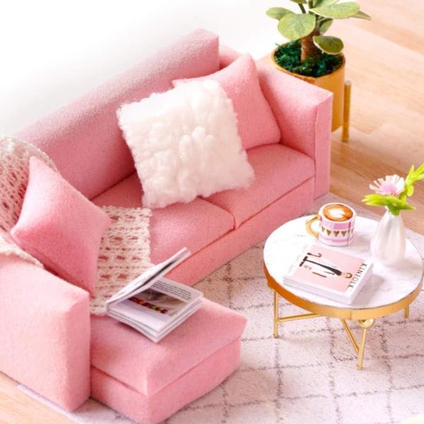 Cute Room Pink Double Layer DIY Music Miniature Dollhouse