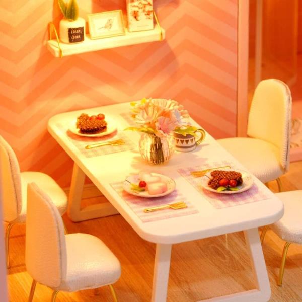 Cute Room Pink Double Layer DIY Music Miniature Dollhouse