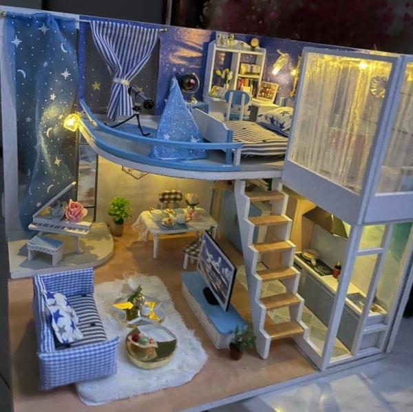 Romantic Piano Villa Duplex Double Layer DIY Miniature Dollhouse