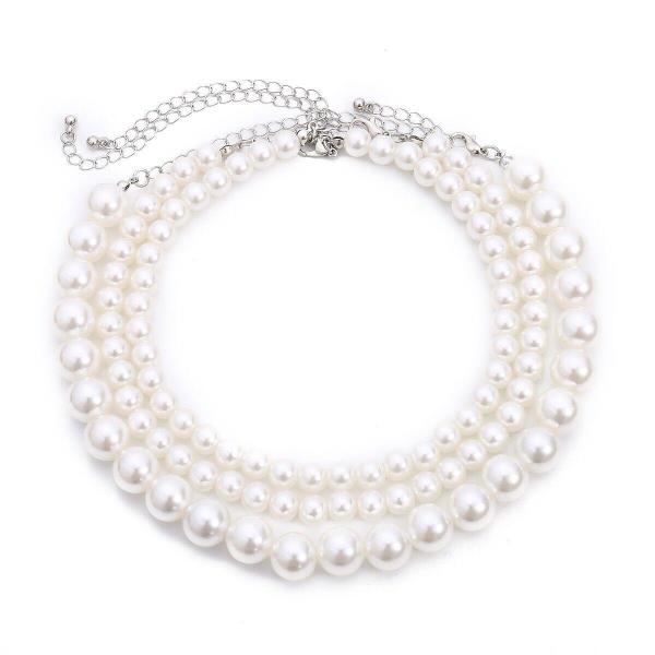 Retro Vintage Multi Layer White Faux Pearl Necklace