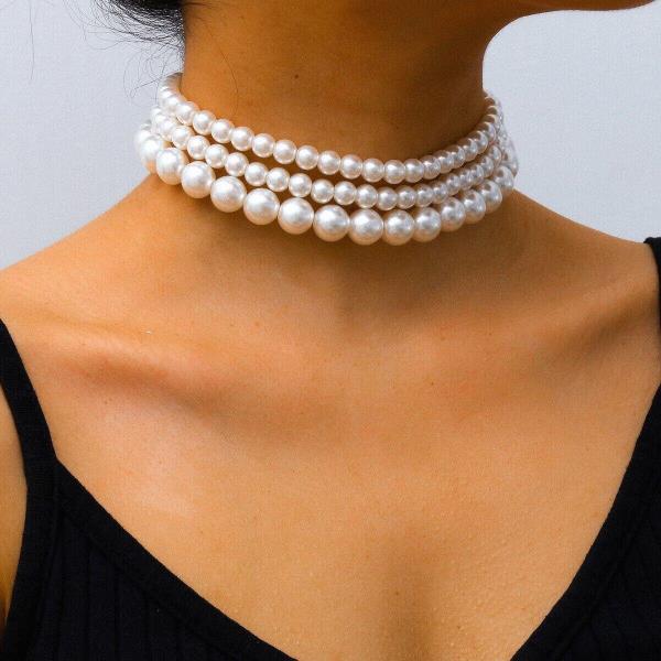 Retro Vintage Multi Layer White Faux Pearl Necklace