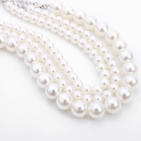 Retro Vintage Multi Layer White Faux Pearl Necklace