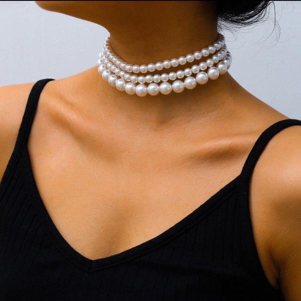 Retro Vintage Multi Layer White Faux Pearl Necklace