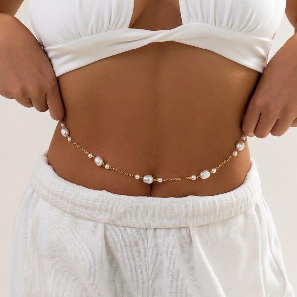 White Imitation Pearl Waist Belly Chain