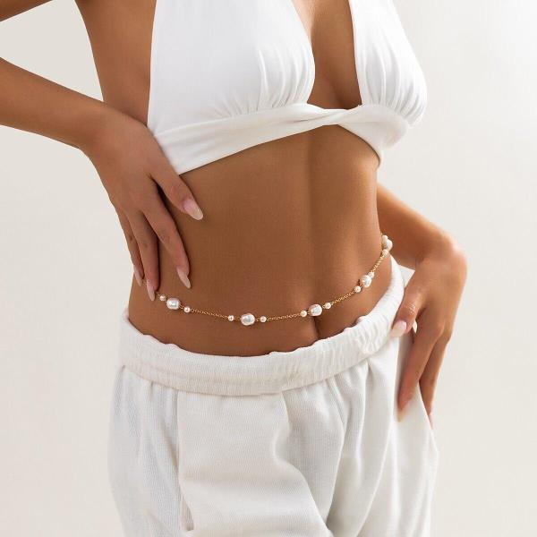 White Imitation Pearl Waist Belly Chain