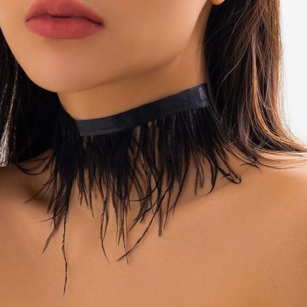 Punk Black Feather Choker Necklace