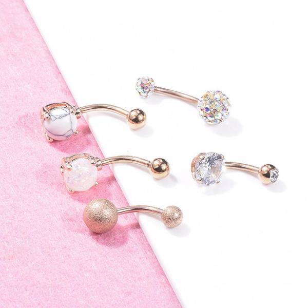 5 Pcs Frosted Stainless Steel Piercing Belly Rings 