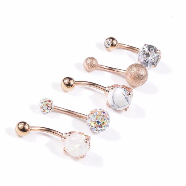 5 Pcs Frosted Stainless Steel Piercing Belly Rings 