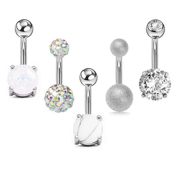 5 Pcs Frosted Stainless Steel Piercing Belly Rings 