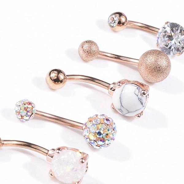 5 Pcs Frosted Stainless Steel Piercing Belly Rings 