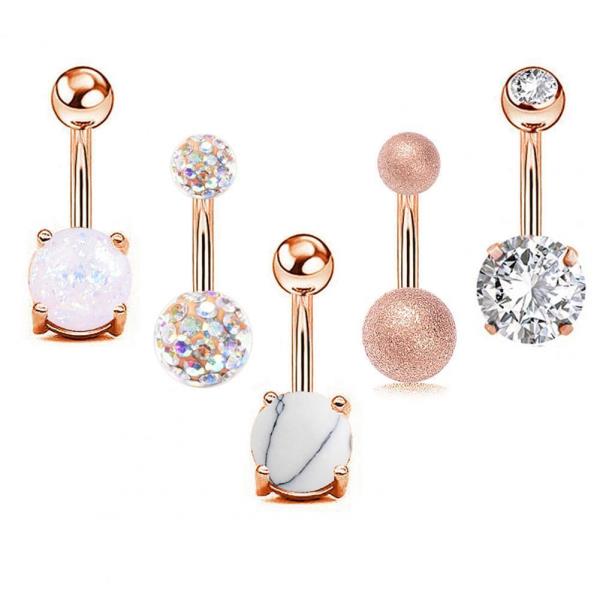 5 Pcs Frosted Stainless Steel Piercing Belly Rings 