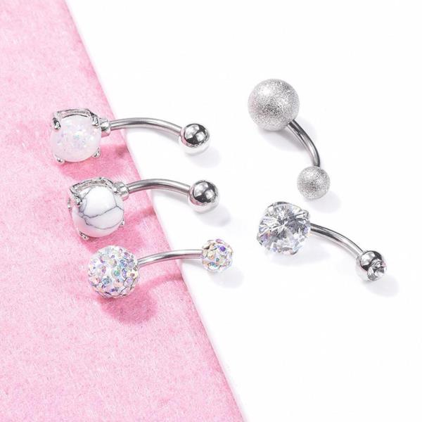 5 Pcs Frosted Stainless Steel Piercing Belly Rings 