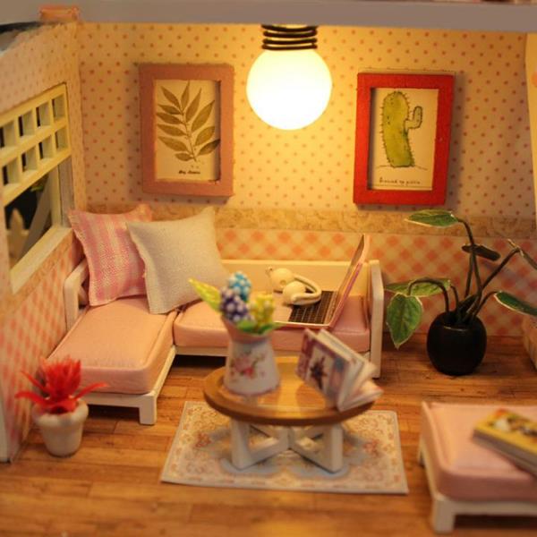 Pink Loft DIY Creative Handmade Music Miniature Dollhouse