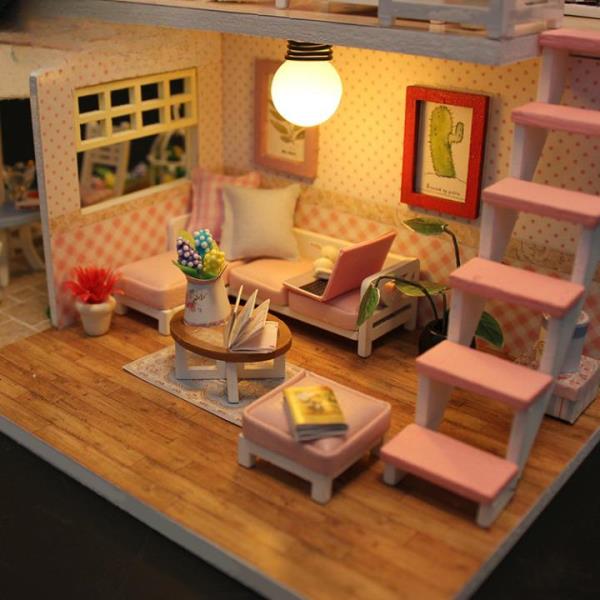 Pink Loft DIY Creative Handmade Music Miniature Dollhouse