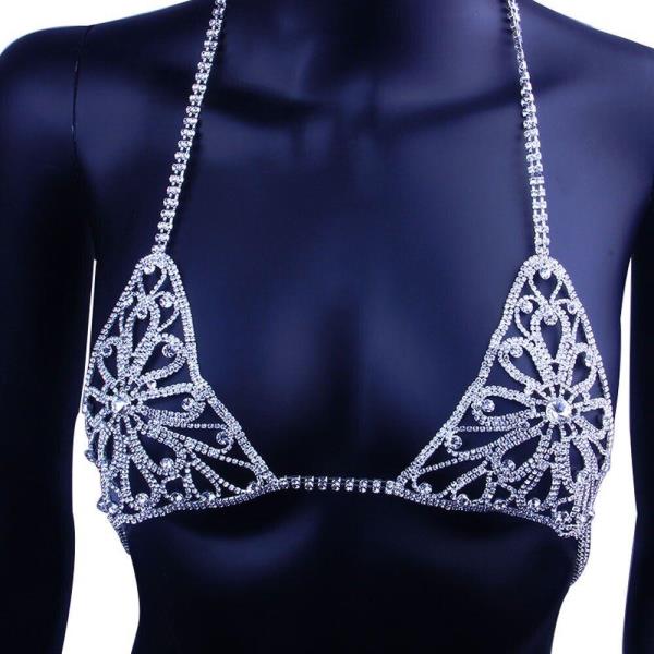 Silver Flower Bra Bikini Body Chain