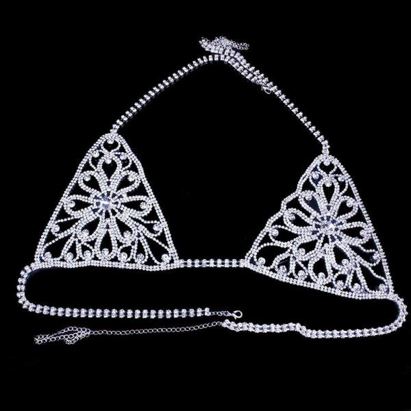 Silver Flower Bra Bikini Body Chain