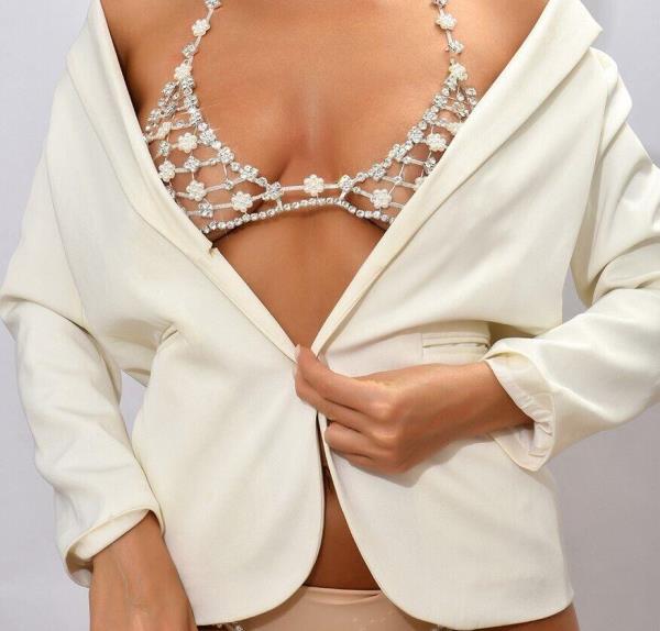 Crystal Pearl Flower Bra Chest Body Chain