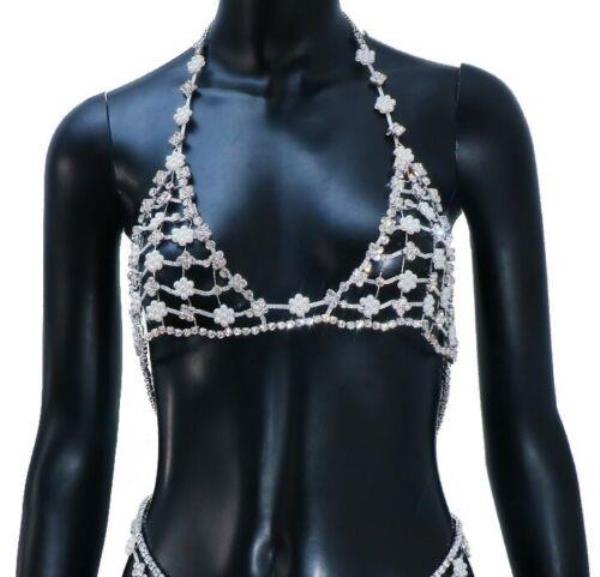 Crystal Pearl Flower Bra Chest Body Chain