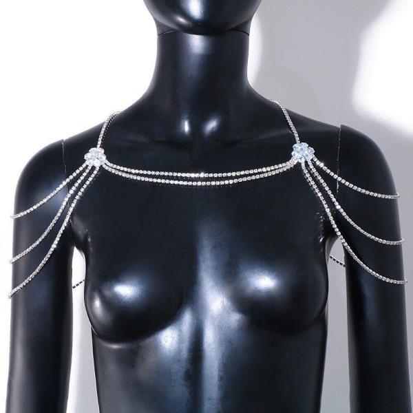 Silver Flower Crystal Tassel Wedding Bride Body Chain