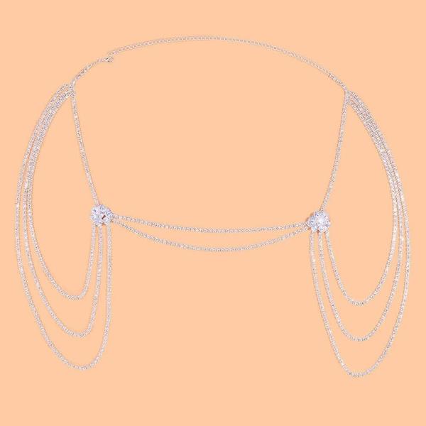 Silver Flower Crystal Tassel Wedding Bride Body Chain