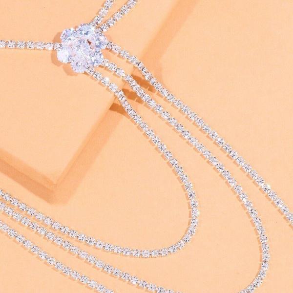 Silver Flower Crystal Tassel Wedding Bride Body Chain