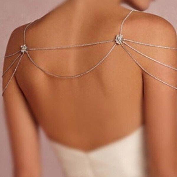 Silver Flower Crystal Tassel Wedding Bride Body Chain