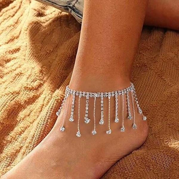 Beach Rhinestone Tassel Women Anklets