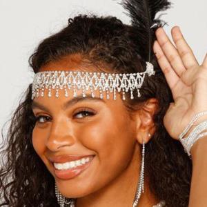 Silver Rhinestone Waterdrop Elastic Headband