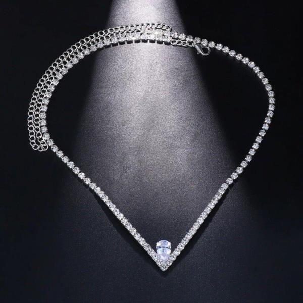 Formal Rhinestone V Waterdrop Clavicle Necklace