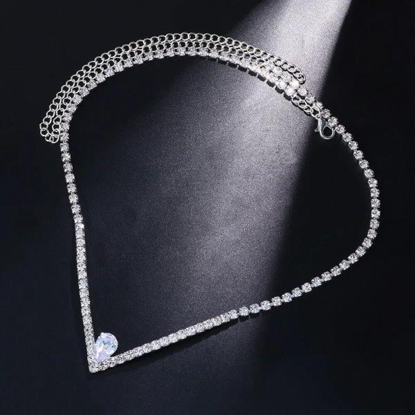 Formal Rhinestone V Waterdrop Clavicle Necklace