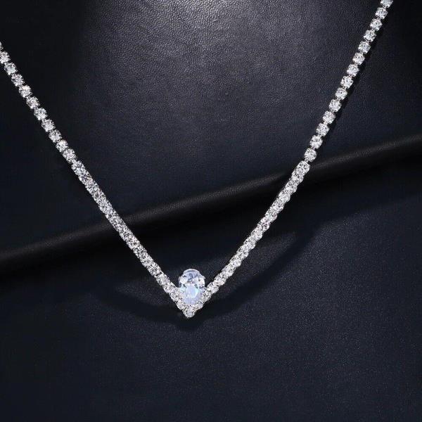 Formal Rhinestone V Waterdrop Clavicle Necklace