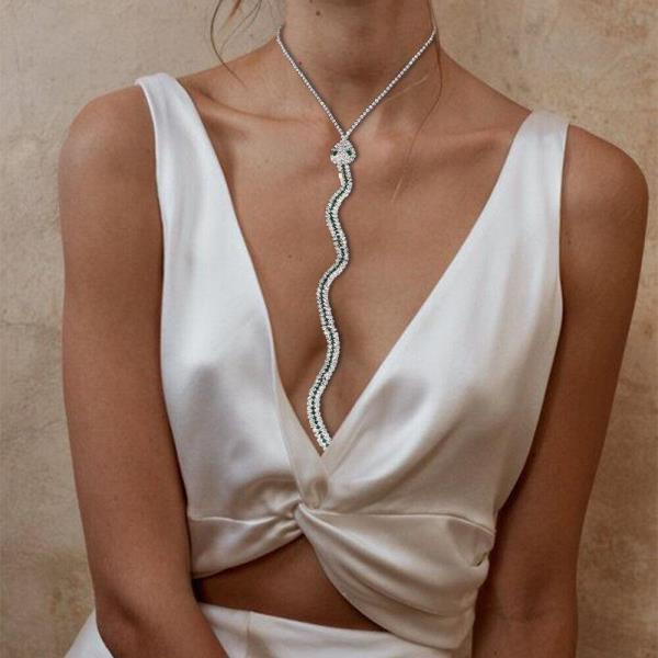 Silver Snake Shape Tassel Necklace Body Chain