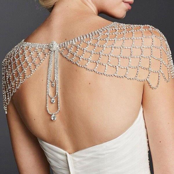 Silver Rhinestone Woven Shoulder Chain