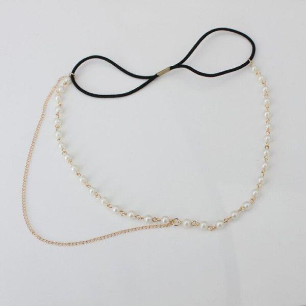 White Faux Pearl Tassel Elastic Head Chain