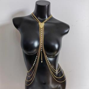 Gothic Pearl Evening Dress Back Body Chain