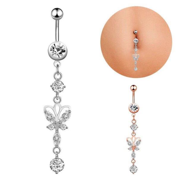 Stainless Steel Crystal Piercing Long Belly Button