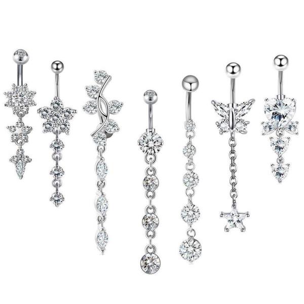 Stainless Steel Crystal Piercing Long Belly Button