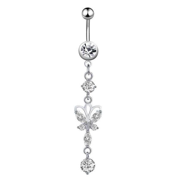 Stainless Steel Crystal Piercing Long Belly Button