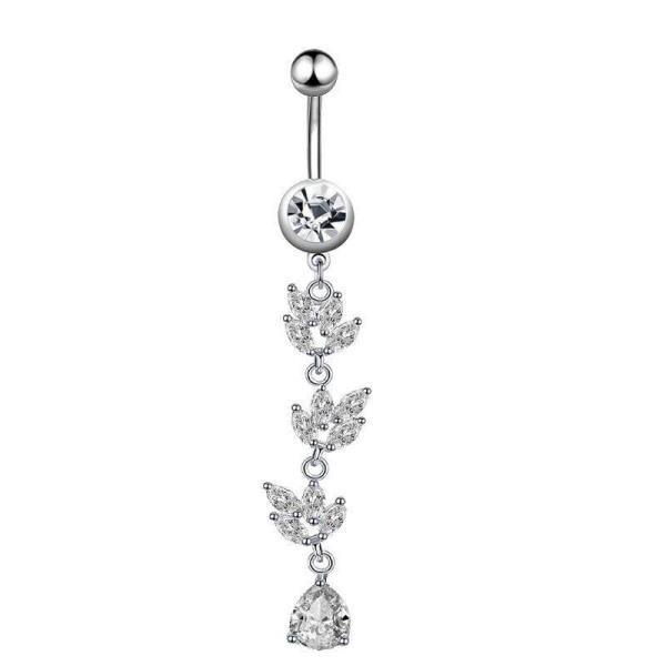 Stainless Steel Crystal Piercing Long Belly Button