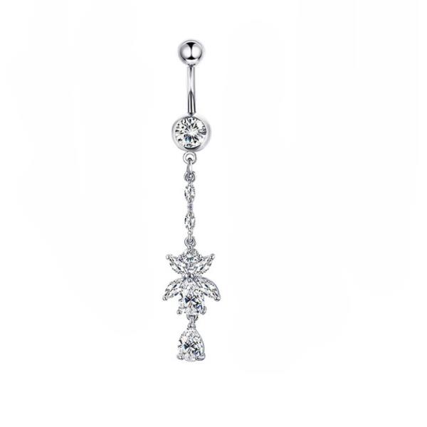 Stainless Steel Crystal Piercing Long Belly Button