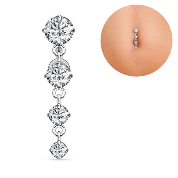 Stainless Steel Crystal Piercing Long Belly Button