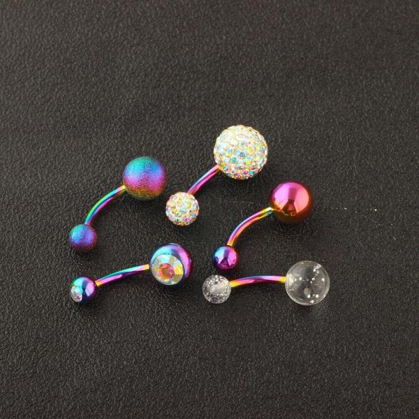 Pink Rainbow Stainless Steel Rings Piercing Bar Barbell Belly Button