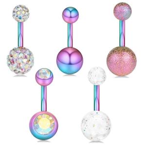 Pink Rainbow Stainless Steel Rings Piercing Bar Barbell Belly Button