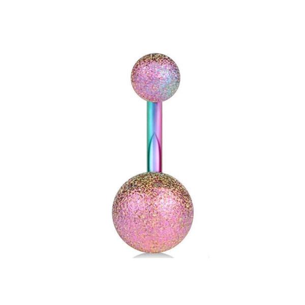 Pink Rainbow Stainless Steel Rings Piercing Bar Barbell Belly Button